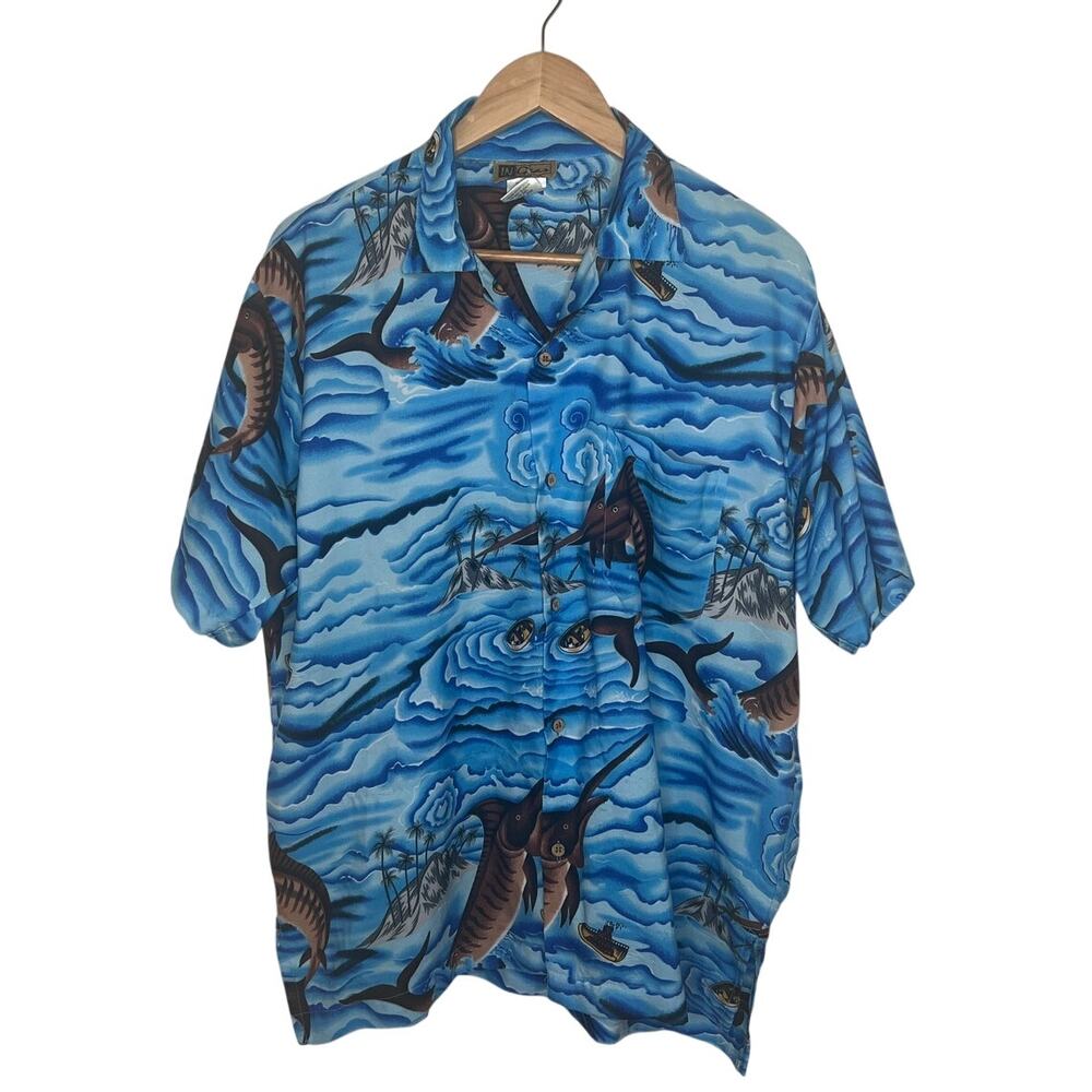 In Gear Men's Blue Swordfish Hawaiian Island Tropical Short Sleeve Shirt Size XL